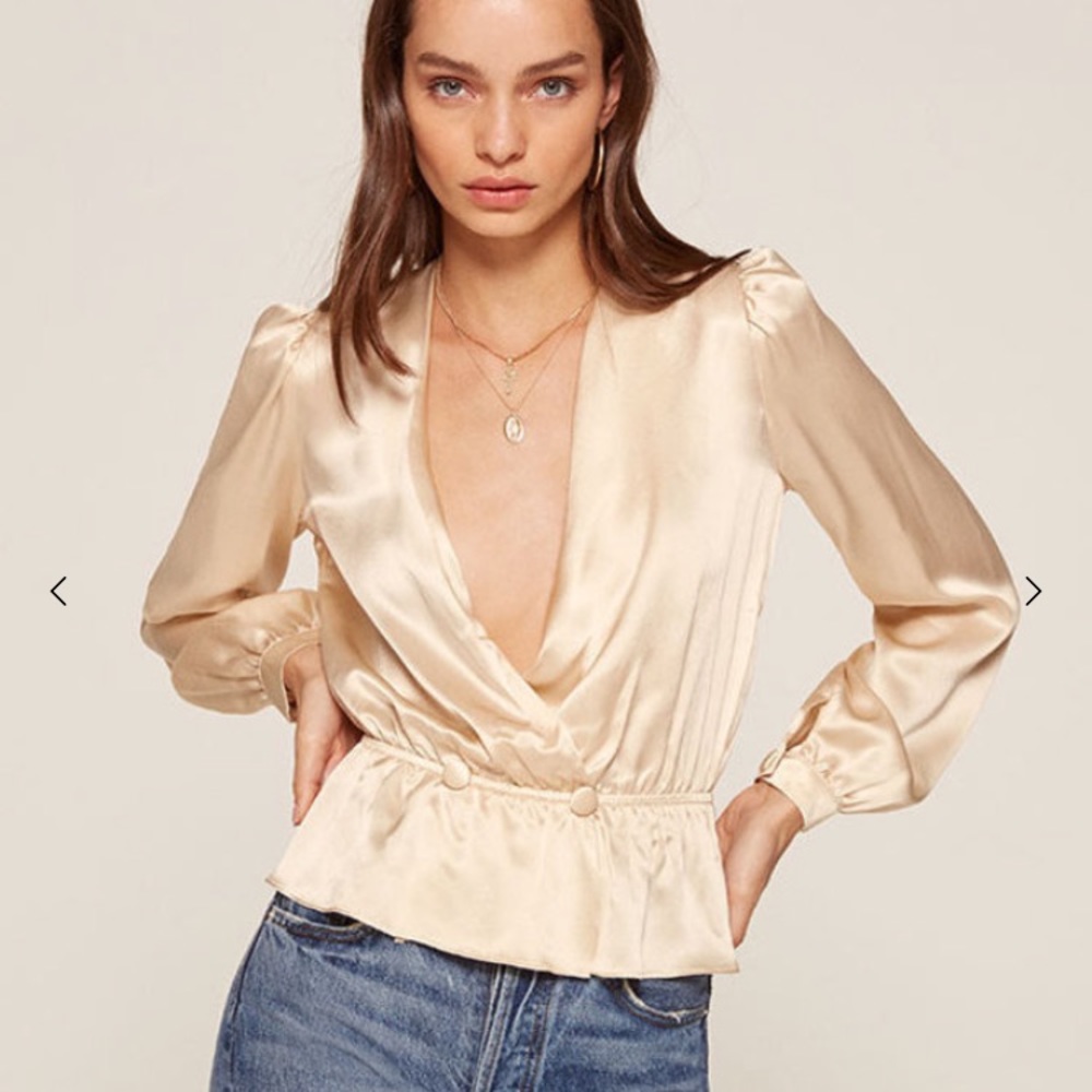 Reformation Cream Satin Blouse